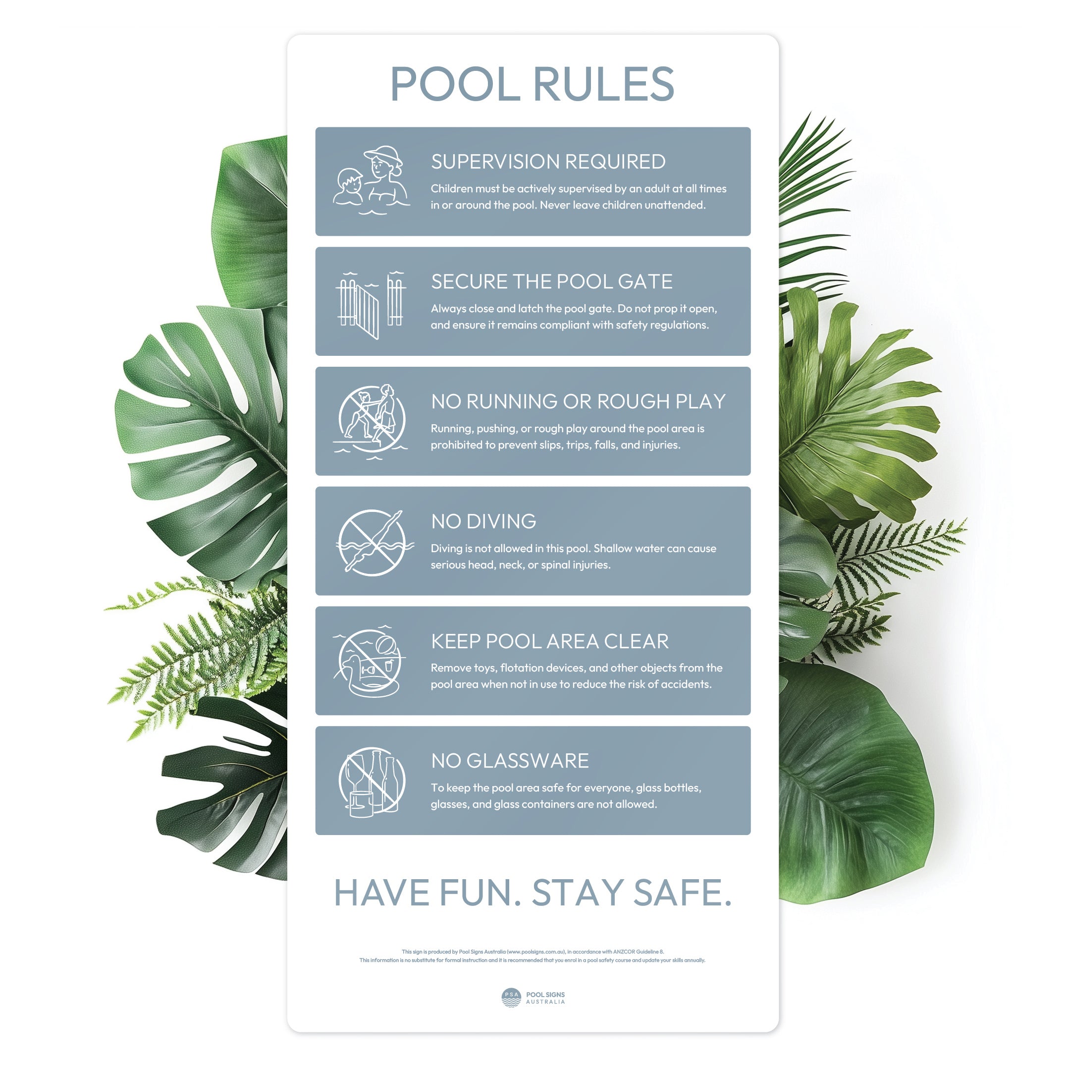 Stone Blue Pool Rules Sign – Pool Signs Australia