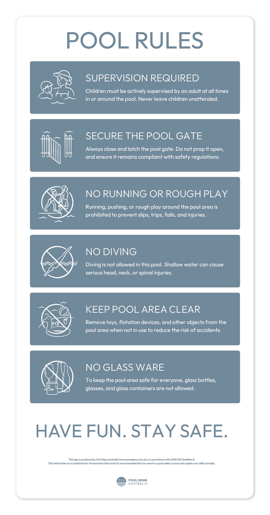 Stone Blue Pool Rules Sign – Pool Signs Australia