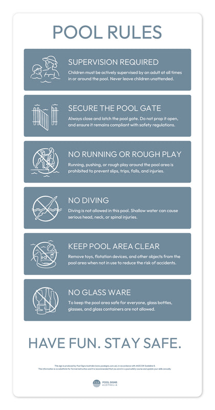 Stone Blue Pool Rules Sign – Pool Signs Australia