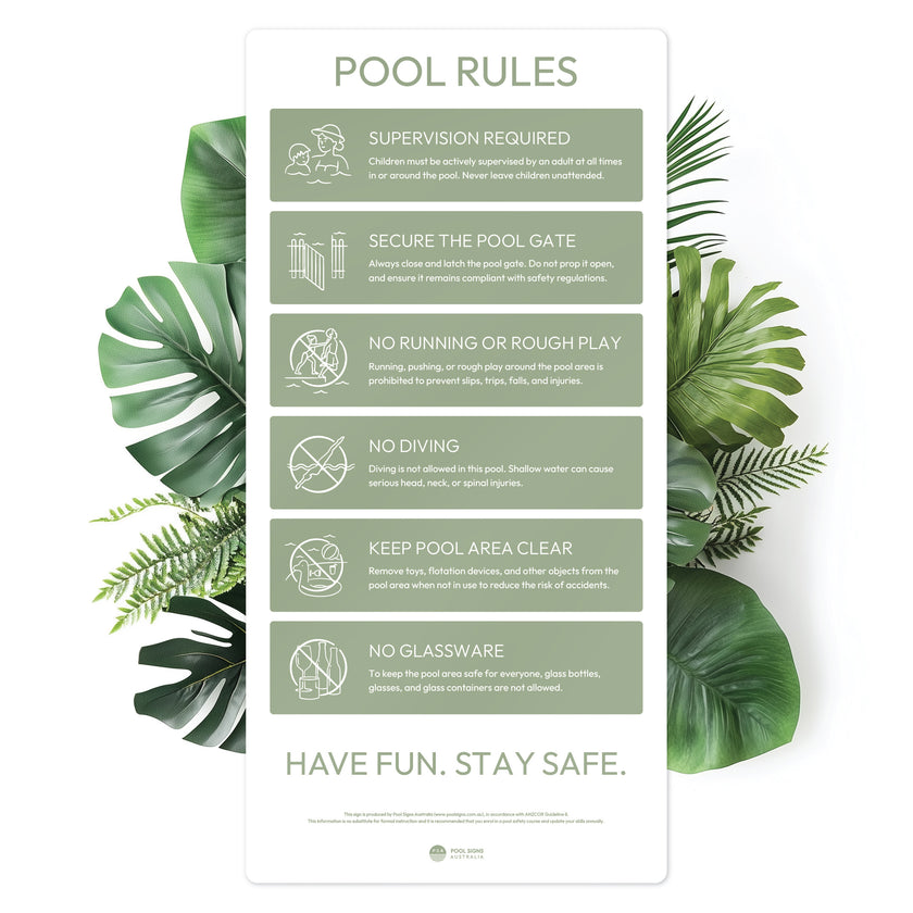 Community Pool Sign Moss Green Pool Rules Sign – Pool Signs Australia